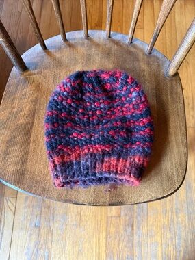 The Elder Statesman Chunky Knit Beanie in Red and Black